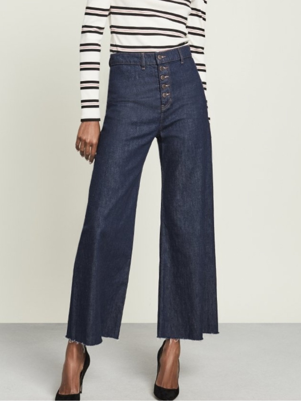 Veronica Beard Grant High Rise Wide Leg Jeans Indigo Raw Hem Size 31